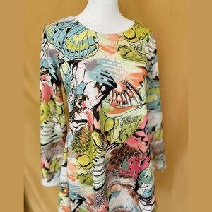 ZUPPE Mod 60's Retro Abstract Print Long Sleeve Mini Dress L / 1X UK
